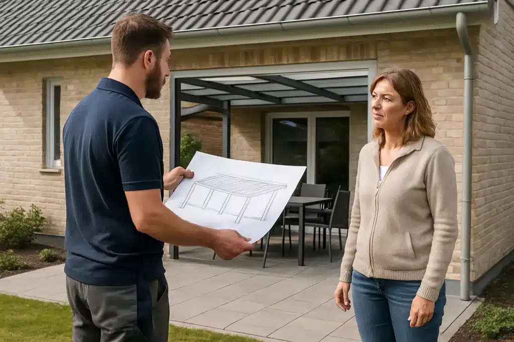 Beratung einer Terrassenüberdachung an einem Einfamilienhaus in Lingen